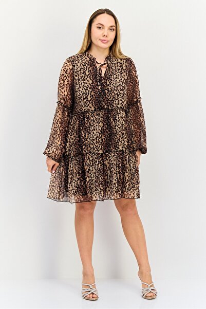 Threadbare Women Tiara Animal Print Chiffon Mini Dress, Multicolor