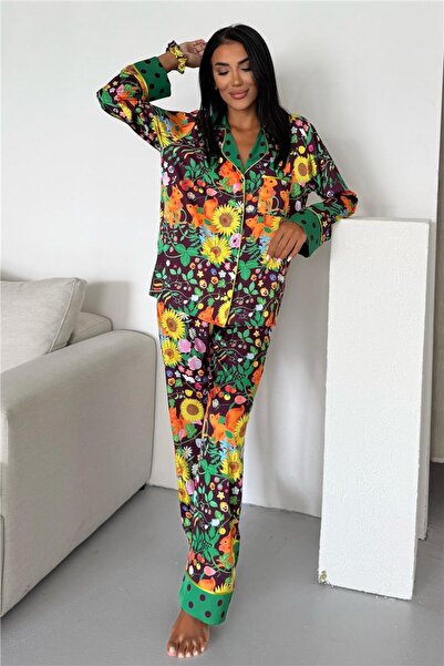 COCCOLARSI Viaggio Creativo Saten Uzun Pijama Takımı VCK0309