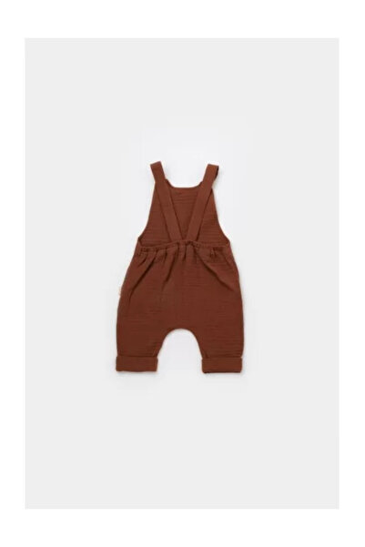 BabyCosy Summer jumpsuit with pockets made of muslin, BabyCosy, 100% cotton, brick red (Size: 6-9 mon