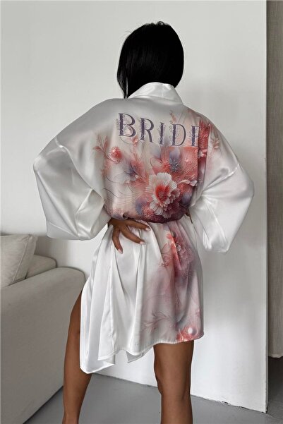 COCCOLARSI Blossaria Bride Şifon Saten Kimono / Sabahlık