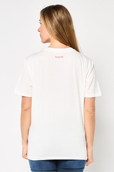Desigual Women Crew Neck Short Sleeve Graphic Print T-Shirt, White
