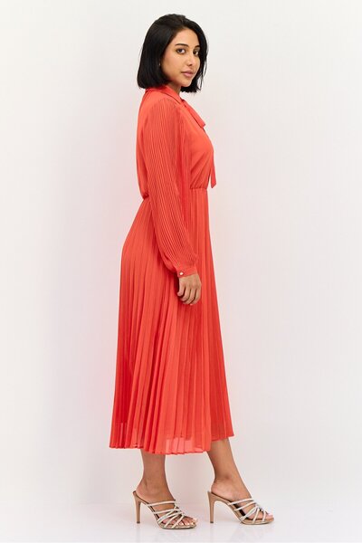 ORSAY Women Pleated Midi Dress, Red