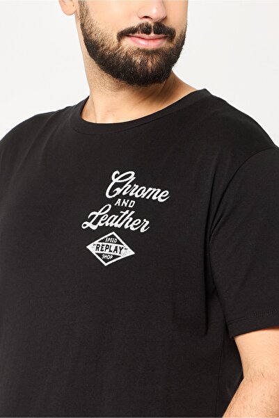 Replay Men Crew Neck Short Sleeve Graphic Print T-Shirt, Black