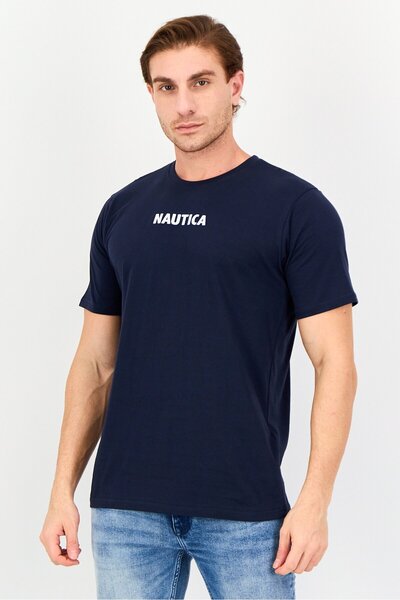 Nautica Men Crew Neck Short Sleeves Brand Logo T-Shirt, Dark Navy