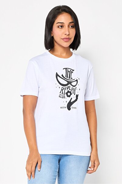 Replay Women Crew Neck Short Sleeve Graphic Print T-Shirt, White