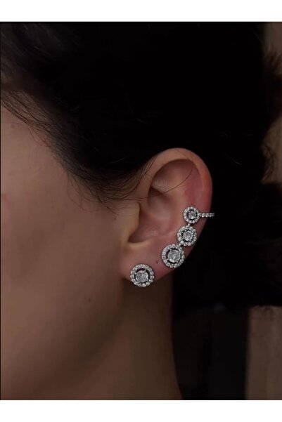 Asteria Jewelry Mess Earrings - Single Stone Earrings Three Rows of Stones Cartilage