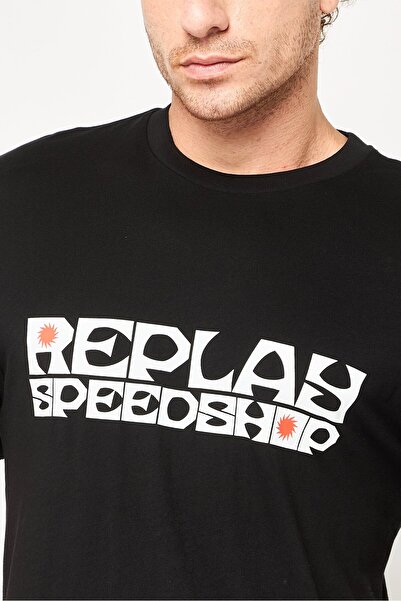 Replay Men Crew Neck Short Sleeves Graphic T-Shirt, Black