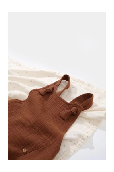 BabyCosy Summer jumpsuit with pockets made of muslin, BabyCosy, 100% cotton, brick red (Size: 6-9 mon