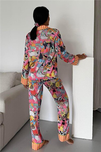 COCCOLARSI Viaggio Creativo Saten Uzun Pijama Takımı VCK0313