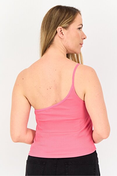 Don't Call Me Jennyfer Women Asymmetrical Neck One Shoulder Ribbed Top, Bright Pink