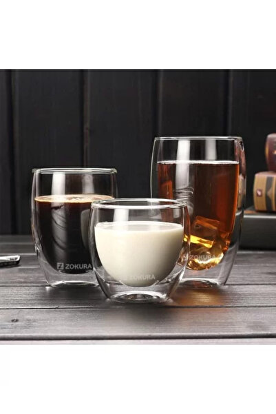 Zokura Set 2 căni, perete dublu, sticlă, 80 ml -
