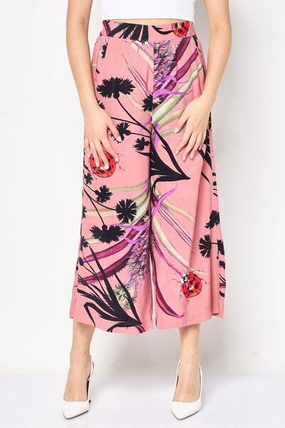 Desigual Women Regular Fit Floral Print Wide Leg Pants, Multicolor