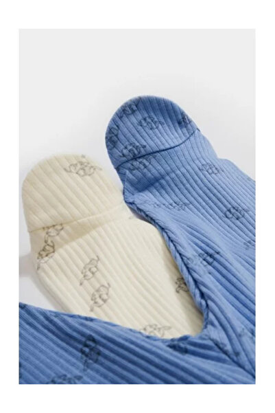 BabyCosy Set of 2 Printed Booties, BabyCosy, 50% Modal+50% Cotton, Ecru/Lavender (Size: 6-9 l)