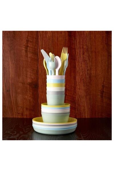 IKEA 36 Parça Çocuk Yemek Seti 6 Tabak 6 Bardak 6 Kase 6 Kaşık 6 Çatal 6 Bıçak A Kalite Plastik