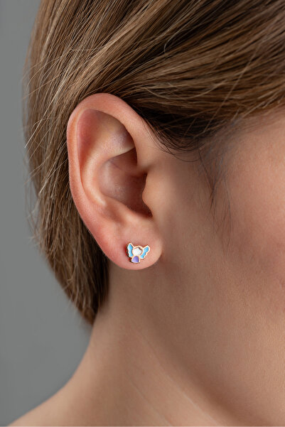 SAKLI TAKI 925 Ayar Gümüş Mineli Çivili Melek Küpe