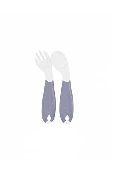 Babyjem Set lingurita si furculita cu maner gri (Culoare: Roz)