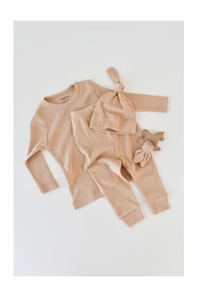 BabyCosy Set 3 pieces: long sleeve blouse, long pants, and hat - Salmon (Size: 9-12 months)