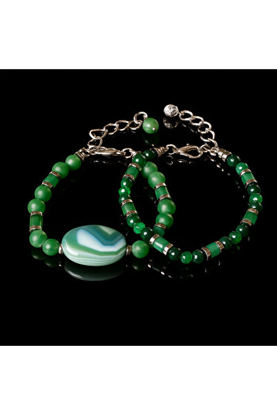Asteria Elite مجموعة أساور نسائية من العقيق الأخضر للتوازن وحماية العين والطا...
