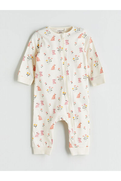 LC Waikiki Ecru Crew Neck Floral Baby Girl Romper Set of 2