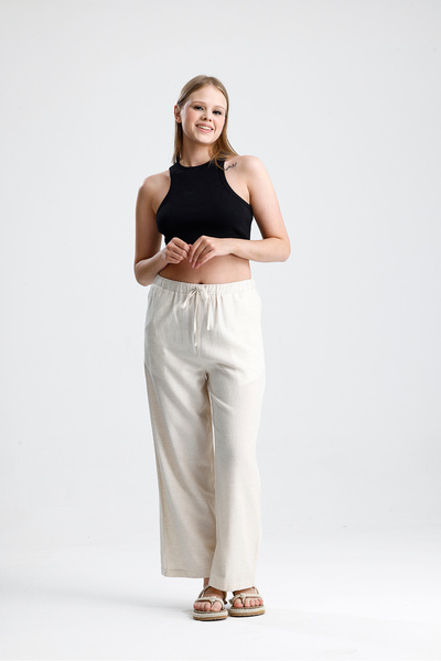 Tate Cream Straight Cut Cotton Linen Pants