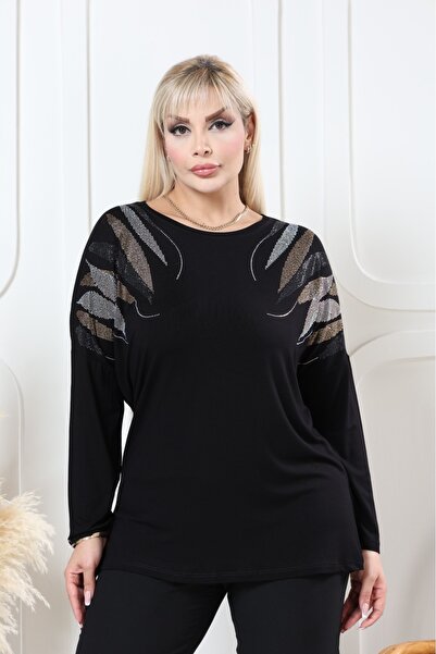 Vinola Büyük beden VİSKON KUMAŞ TAŞ DETAYLI BLUZ