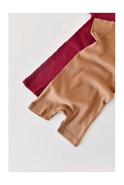BabyCosy Set of 2 short-sleeved rompers made of cotton and modal - Red/Brown for (Size: 0-3