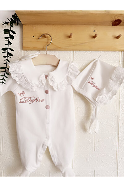 Ela baby Beyaz Dantelli Bebek Tulum ve Şapka Seti | Kişiye Özel İsim Nakışlı ...