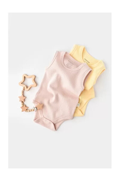 BabyCosy Set 2 sleeveless baby bodysuits unisex - 100% cotton - Yellow/Pink,