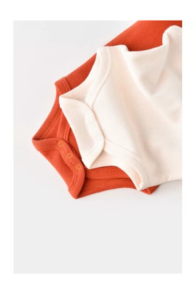 BabyCosy Set 2 sleeveless bodysuits for unisex babies - 100% cotton - Cinnamon/Ecru