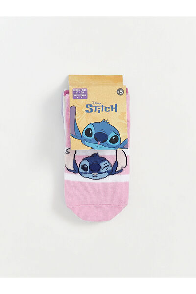 LC Waikiki Stitch ve Angel Desenli Kız Çocuk Patik Çorap 5'li