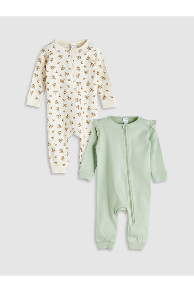LC Waikiki Ecru Crew Neck Floral Baby Girl Romper Set of 2