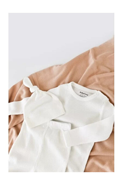 BabyCosy Set 3 pieces: long sleeve bodysuit, long pants, and hat made of cotton and modal - Ecru Baby