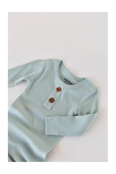 BabyCosy Long-sleeve romper with long pants made from cotton and modal - Mint (Size: 18-24 m