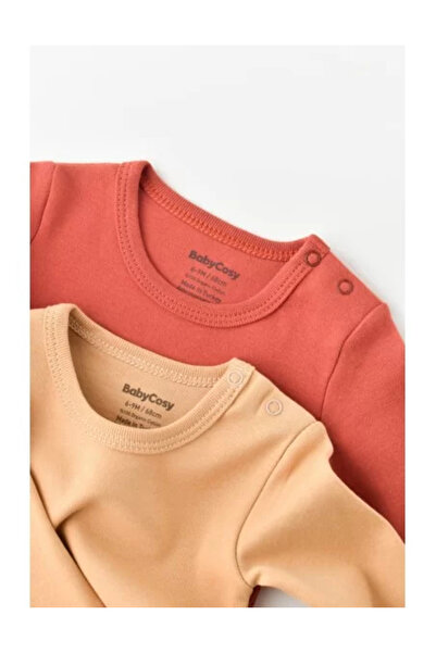 BabyCosy Set 2 Long-Sleeve Baby Bodies - 100% Cotton - Mustard/Cinnamon