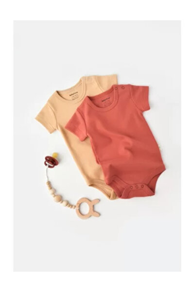 BabyCosy Set of 2 unisex baby bodysuits - 100% cotton - Mustard/Cinnamon