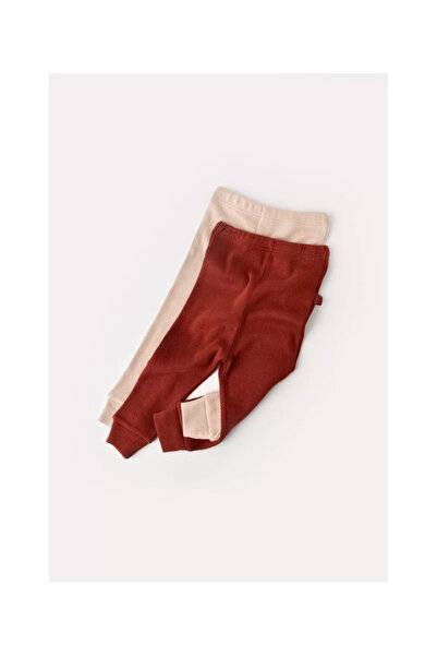 BabyCosy Set of 2 unisex baby pants made of cotton and modal - Brick/Salmon