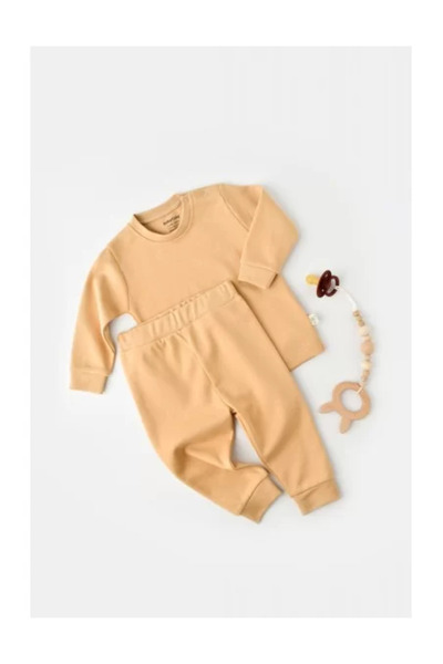 BabyCosy Set bluză cu mânecă lungă și pantaloni - 100% bumbac - Muștar,