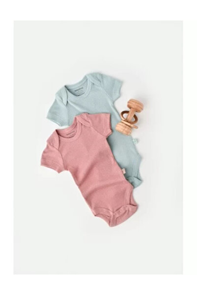 BabyCosy Set 2 body-uri unisex pentru bebeluși din bumbac și modal - Mentă/Roz