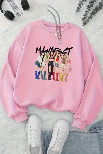 GBRO Manifest Grup Pembe Sweatshirt Baskılı %100 Pamuklu