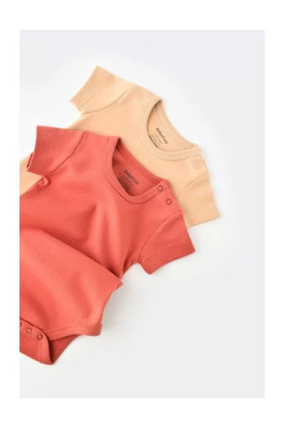 BabyCosy Set of 2 unisex baby bodysuits - 100% cotton - Mustard/Cinnamon