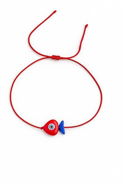 Femenino Cam Kırmızı Lacivert Murano Balık Kırmızı İpli Ayarlanabilir Halhal
