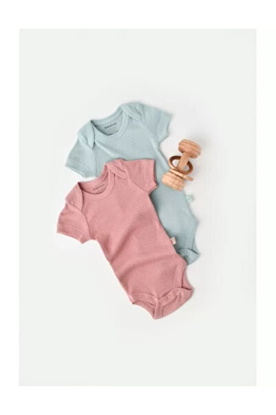 BabyCosy Set of 2 unisex baby bodysuits made of cotton and modal - Mint/Rose