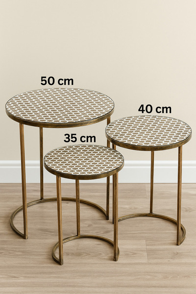 Rona Home 3-Piece Zigon Coffee Table Cover - Honeycomb Patterned Pvc White Model, Dowry Box Cover, Wipeable, Waterproof, Luxury