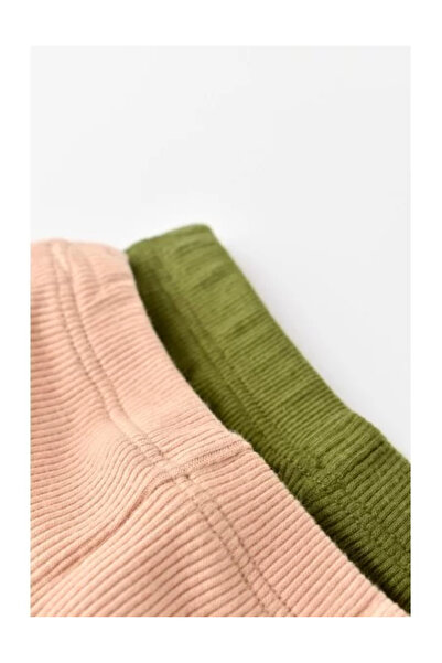 BabyCosy Set 2 baby unisex pants made of cotton and modal - Green/Blush