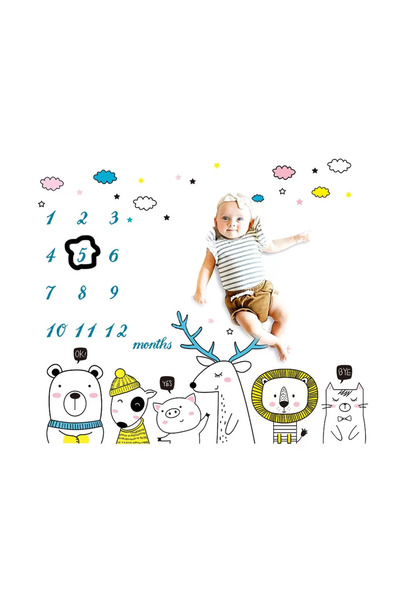 drool Milestone Blanket for Memorable Photos - Friendly Animals Model B