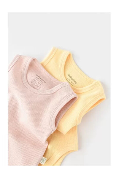 BabyCosy Set 2 sleeveless baby bodysuits unisex - 100% cotton - Yellow/Pink,