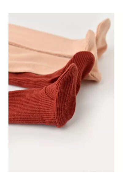 BabyCosy Set of 2 Baby Pants with Footies in Cotton and Modal - Caramiziu/Somon, (Size: 3-6