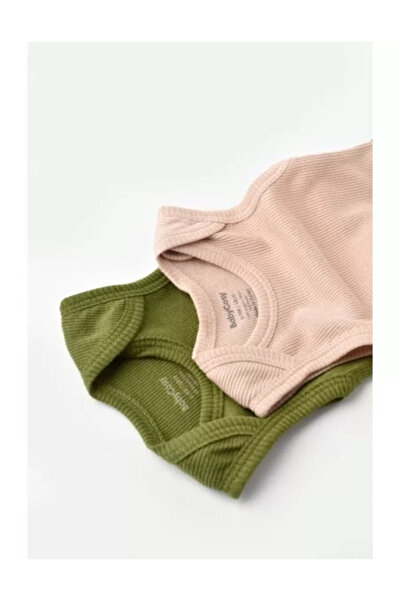 BabyCosy Set 2 sleeveless bodies for unisex babies made from cotton and modal - Green/Blush