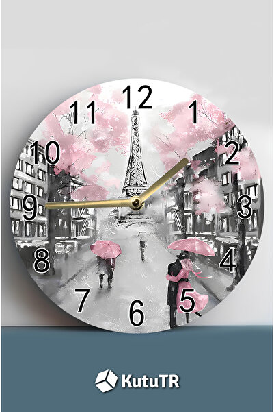 kutuTR ساعة حائط MDF رومانسية مع مناظر طبيعية لباريس - 33x33 سم SDW394