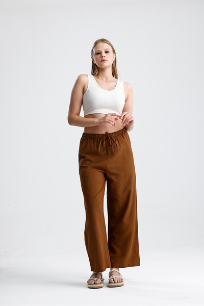 Tate Brown Straight-Cut Cotton Linen Trousers